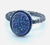 Oval Druzy Stone Stacking Ring In Gunmetal Sz 5