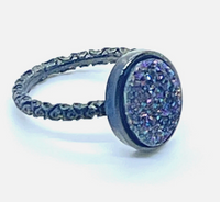 Oval Druzy Stone Stacking Ring In Gunmetal Sz 5