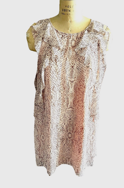 BCBG Maxazria Pink Snake Print Ruffle Trim Dress Size L