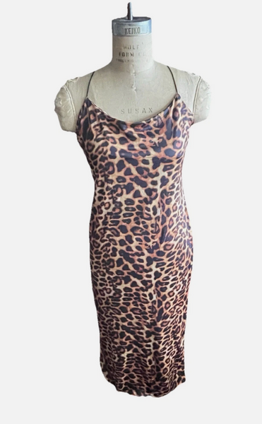 Chickme Leopard Print Bodycon Midi Dress Size M/L