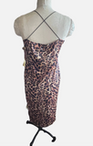 Chickme Leopard Print Bodycon Midi Dress Size M/L