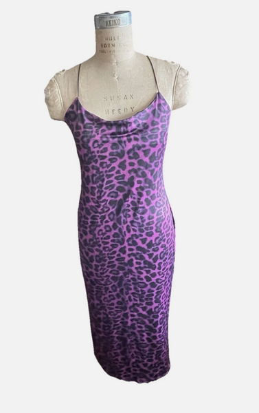 Chickme Purple Leopard Print Bodycon Midi Dress Size M/L