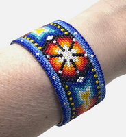 Huichol Mexican Beaded Tribal One Of A Kind Cuff Bracelet
