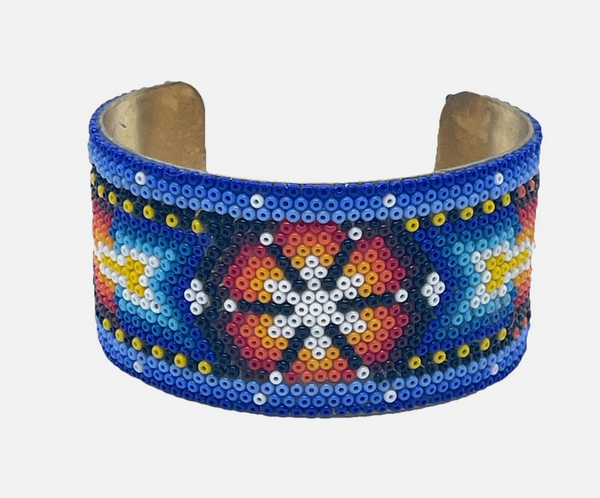 Huichol Mexican Beaded Tribal One Of A Kind Cuff Bracelet