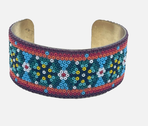 Huichol Mexican Beaded Tribal One Of A Kind Cuff Bracelet