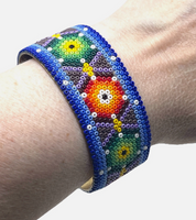 Huichol Mexican Beaded Tribal One Of A Kind Cuff Bracelet