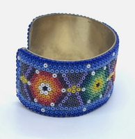 Huichol Mexican Beaded Tribal One Of A Kind Cuff Bracelet