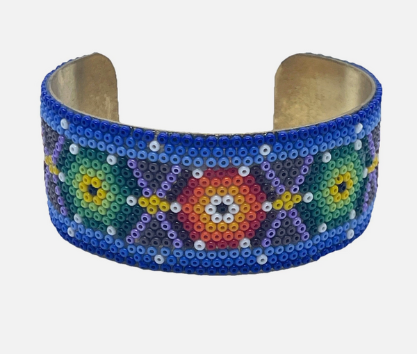 Huichol Mexican Beaded Tribal One Of A Kind Cuff Bracelet