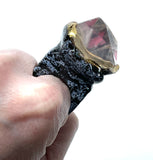 Custom Quartz Crystal Hidden Roses Statement Ring with Black and White Lace Trim