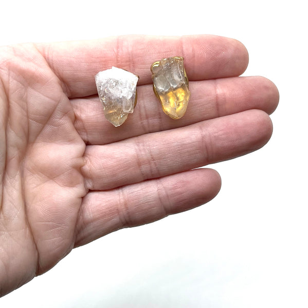 Free Form Quartz Point Studs with Gold Finish