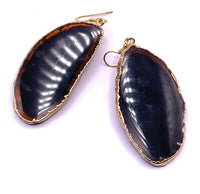 Gold Plated Black Agate Slice Earrings with Ombre Glitter Finish in Gold/Gunmetal