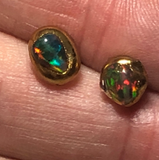 Tiny Polished Opal and Gold Stud Earrings
