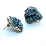 Brilliant Blue Amethyst Sparkly Color Shifting Druzy Post Earrings