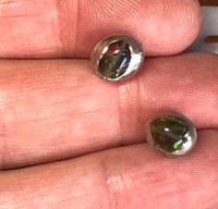 Tiny Polished Opal and Silver Stud Earrings
