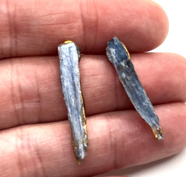 Blue Crystal Kyanite and Sparkly Gold Matchstick Studs